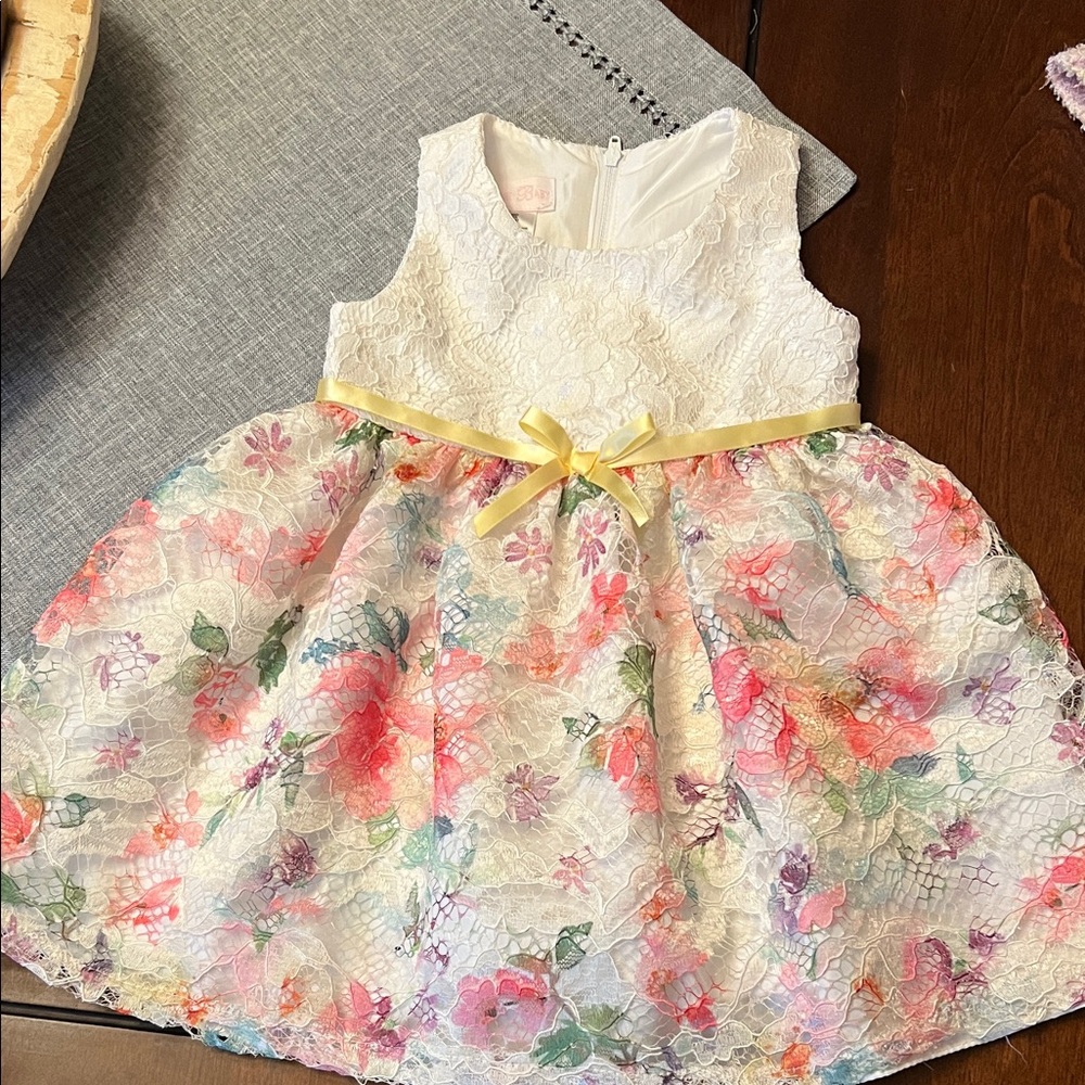 Bonnie Baby Floral Lace Dress with Yellow Bow